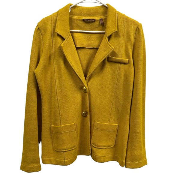525 America Mustard Yellow Knit 2 Button Blazer Jacket with Pockets Womens Large - Picture 15 of 15